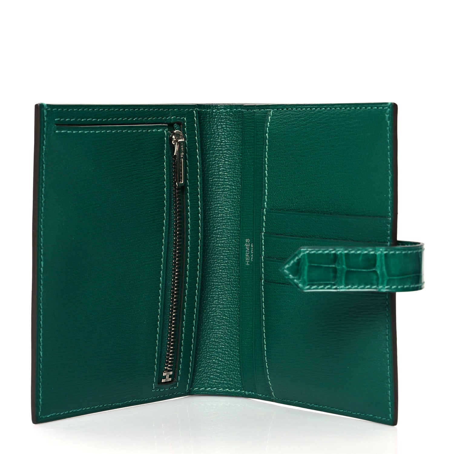 Hermes Shiny Alligator Bearn Compact Wallet Vert Emeraude 5 of 8