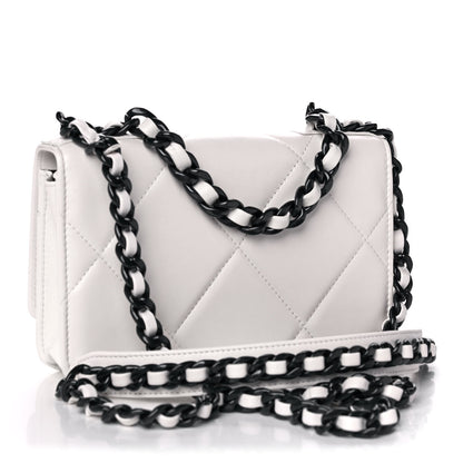Chanel Glossy Calfskin Quilted Chanel 19 Wallet On Chain WOC White Black 2 of 15