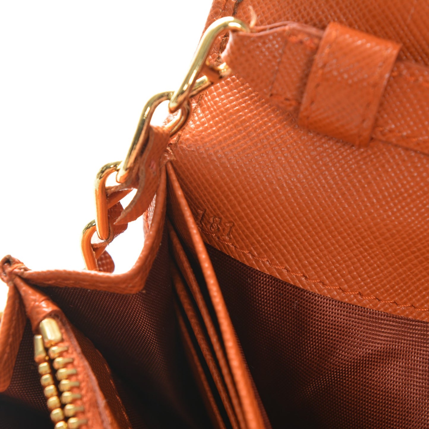 Saffiano Metal Oro Chain Wallet Papaya