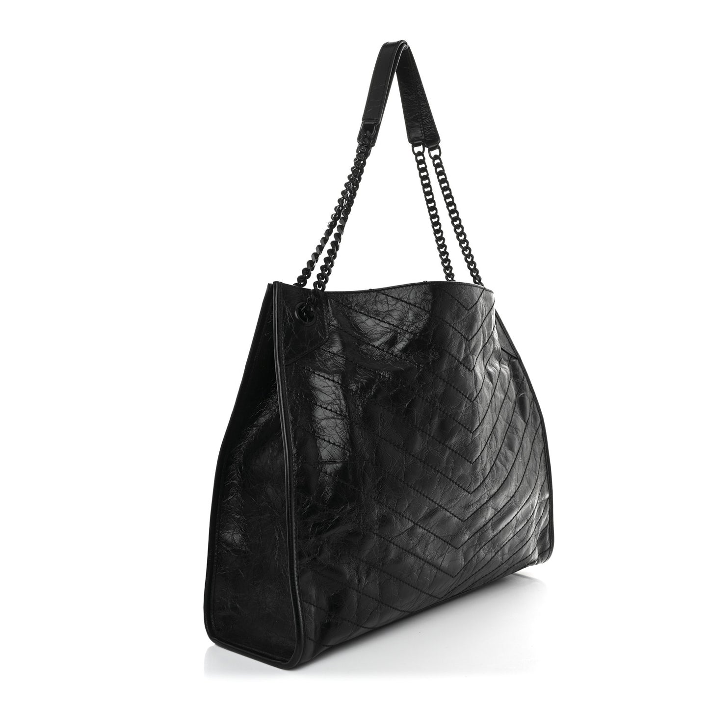 Crinkled Calfskin Matelasse Monogram Large Niki Shopper Tote Black