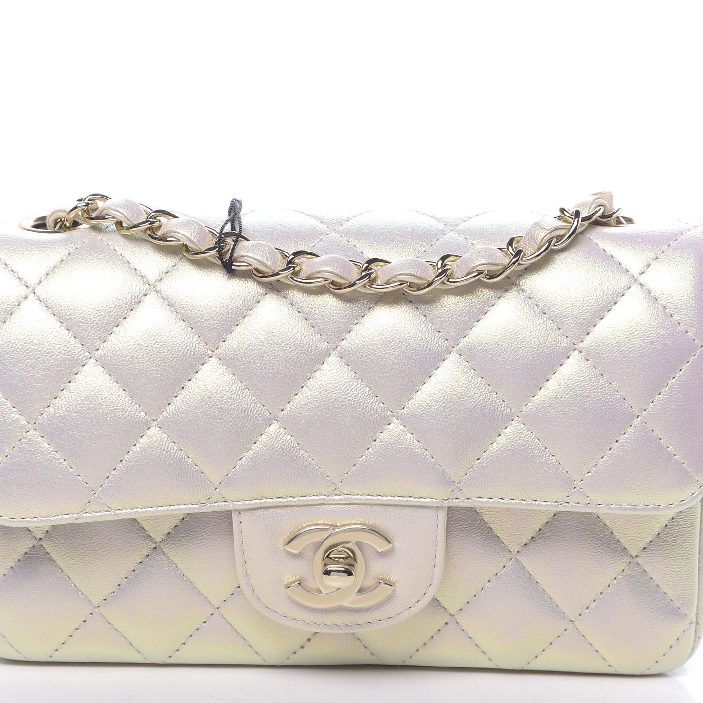 Iridescent Lambskin Quilted Mini Rectangular Flap Ivory