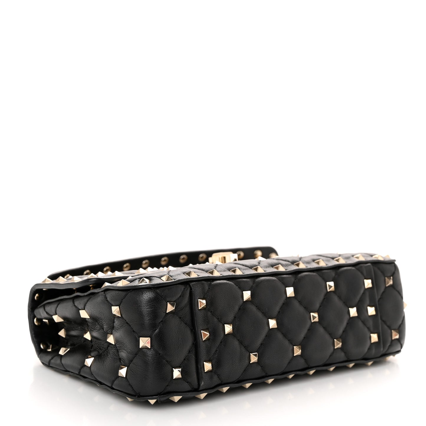 Lambskin Small Rockstud Spike Shoulder Bag Black