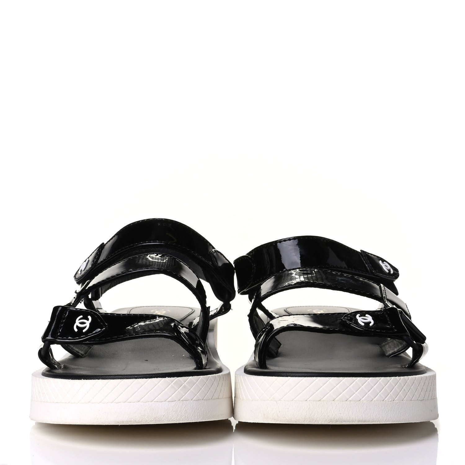 Chanel Patent Calfskin Velcro Dad Sandals 37 Black 2 of 8