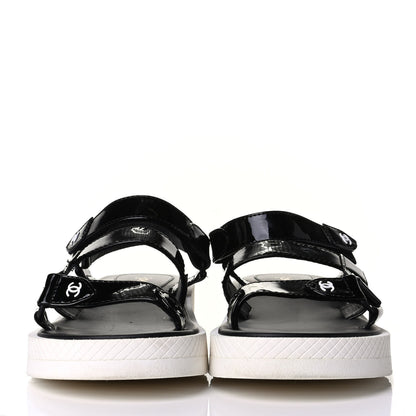 Chanel Patent Calfskin Velcro Dad Sandals 37 Black 2 of 8