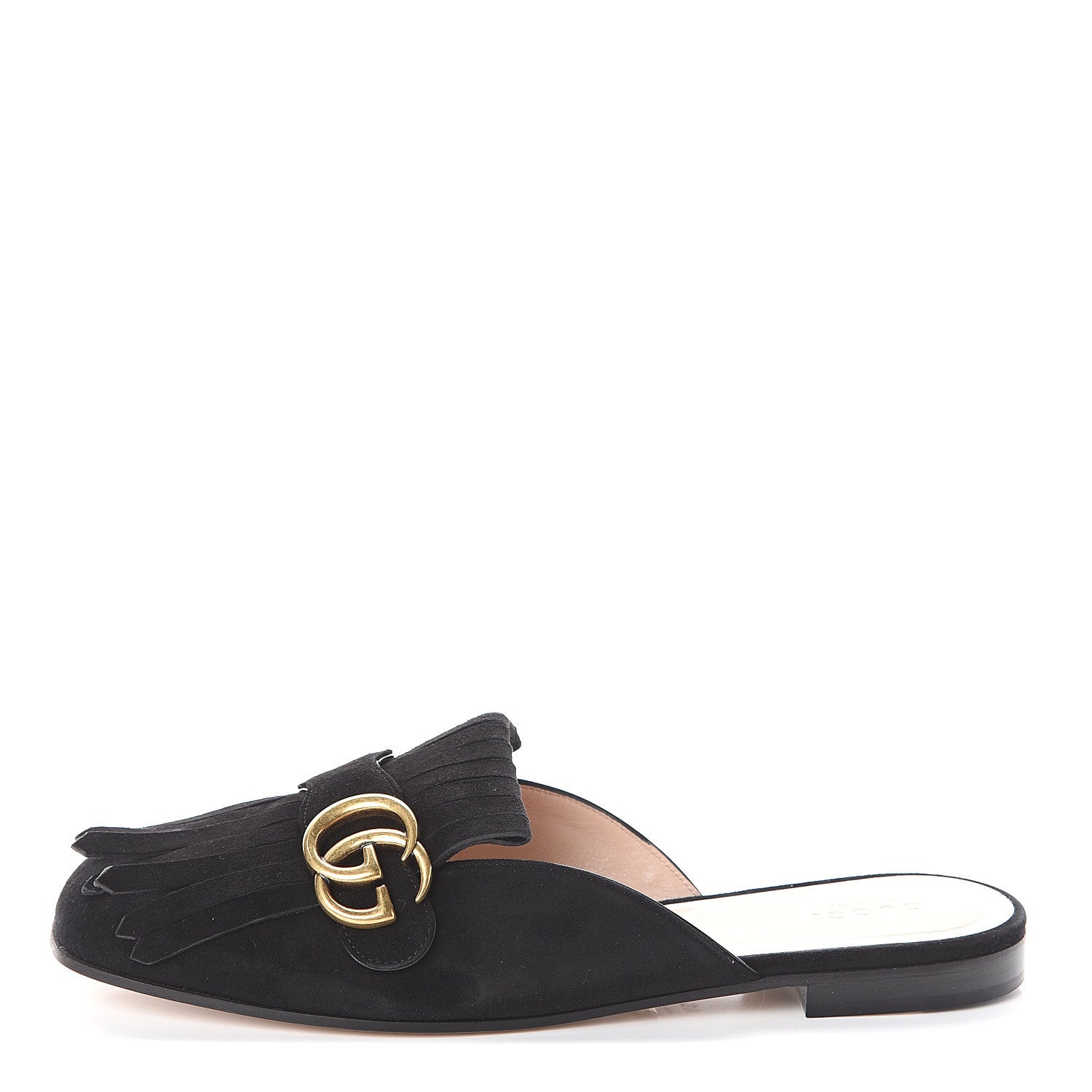 Gucci Kid Scamosciato GG Marmont Fringe Slippers 39 Black 1 of 7