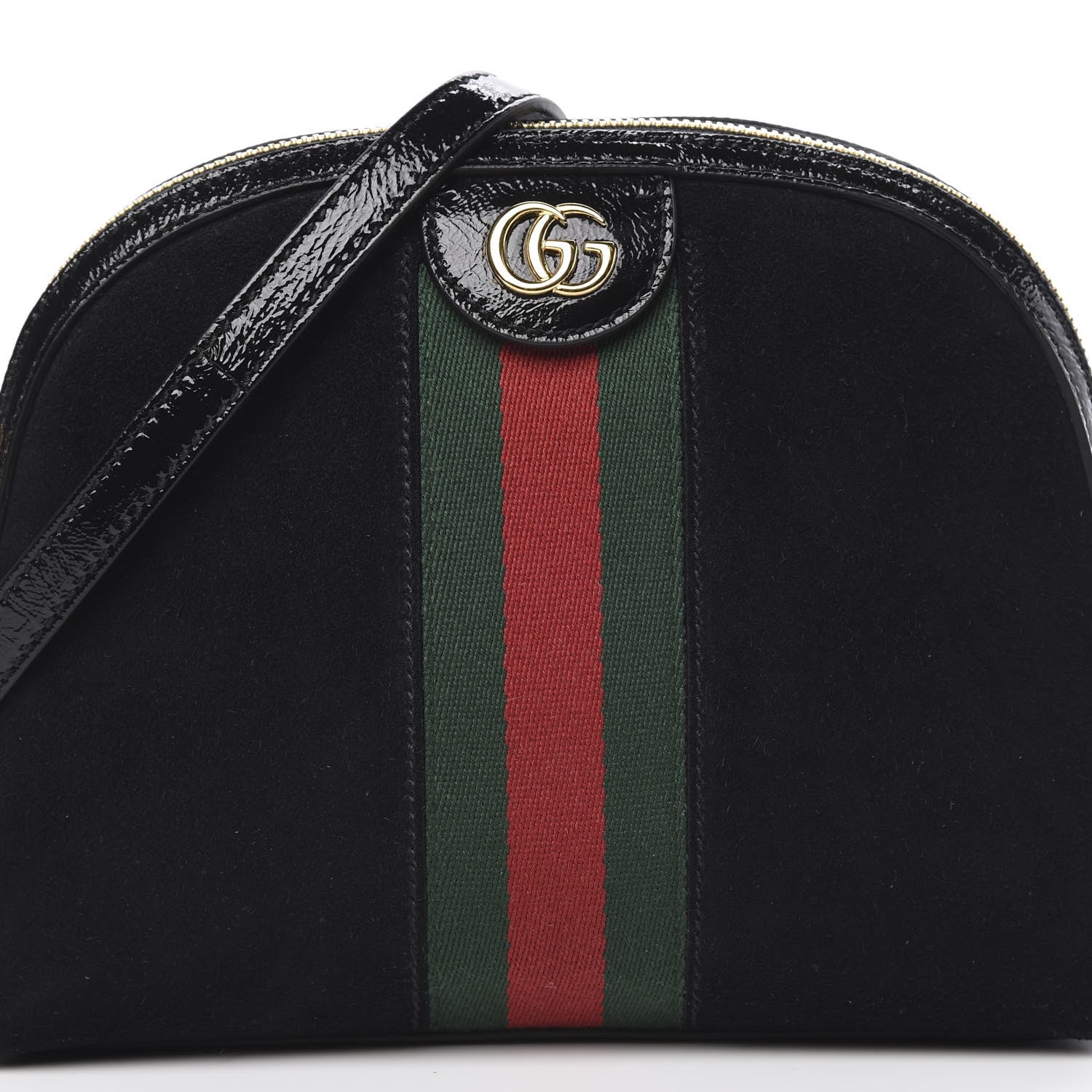 Gucci Suede Patent Web GG Small Ophidia Dome Shoulder Bag Black 7 of 10