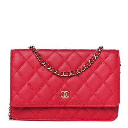 Chanel Lambskin Quilted Wallet On Chain WOC Light Red 1 of 15