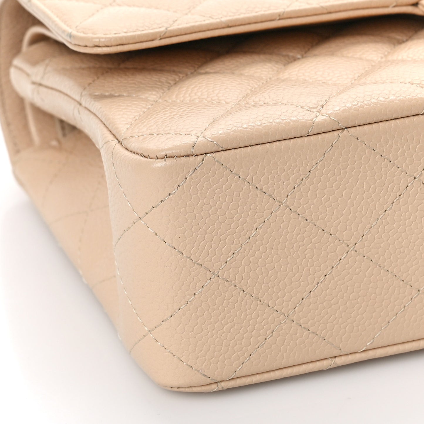 Caviar Quilted Medium Double Flap Beige