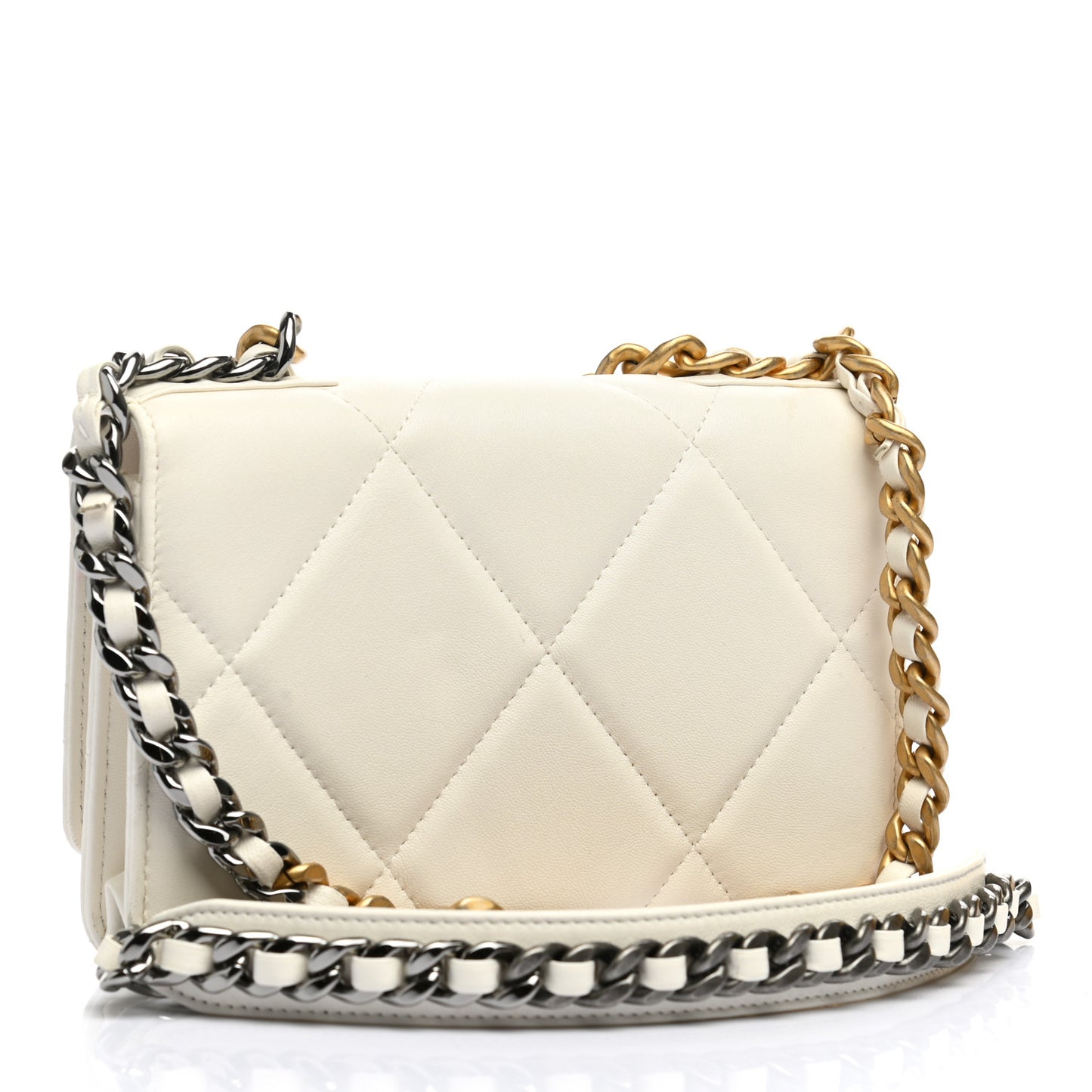 Goatskin Quilted Chanel 19 Wallet On Chain WOC White