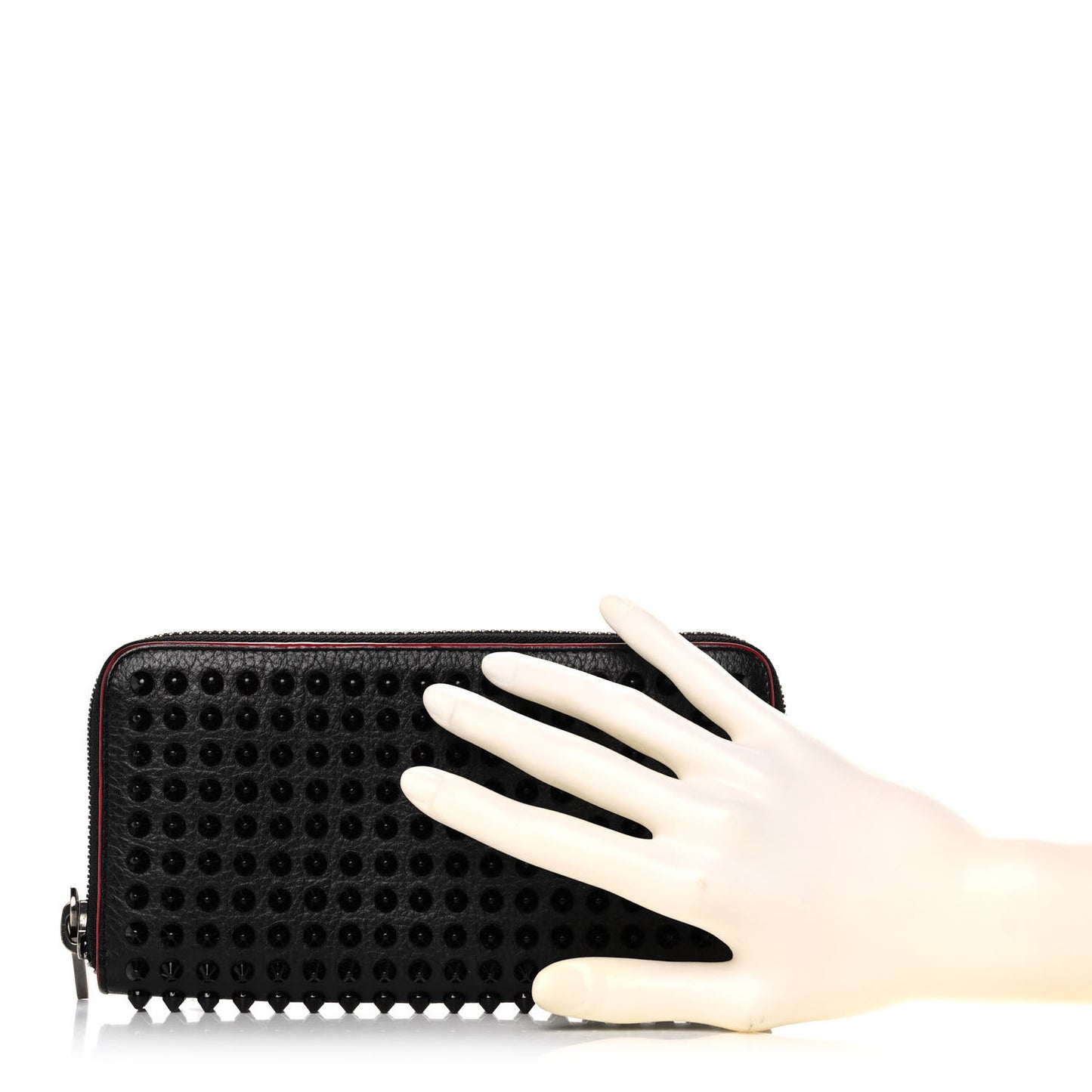 Calfskin Panettone Spiked Zip Around Wallet Black