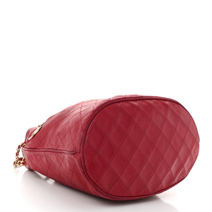 Chanel Lambskin Diamond Stitched CC Drawstring Shoulder Bag Red 4 of 12