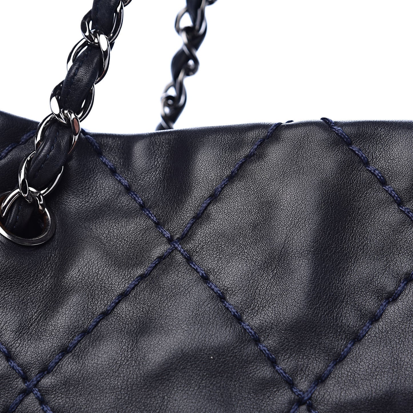 Lambskin Stitched Expandable Tote Navy