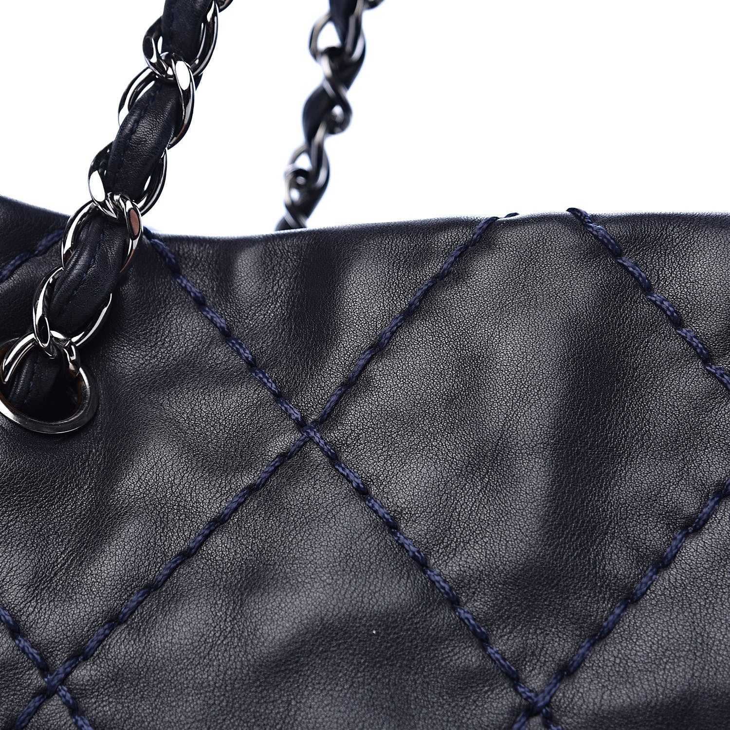 Chanel Lambskin Stitched Expandable Tote Navy 13 of 15