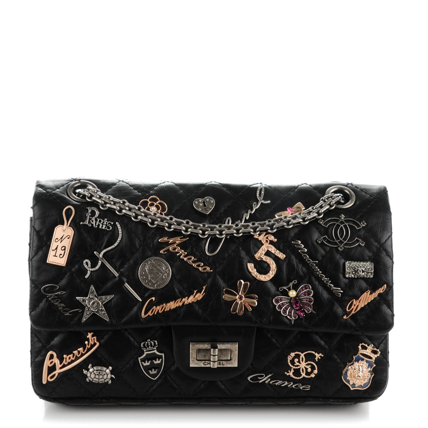 Aged Calfskin Quilted Lucky Charms 2.55 Reissue 225 Flap Black