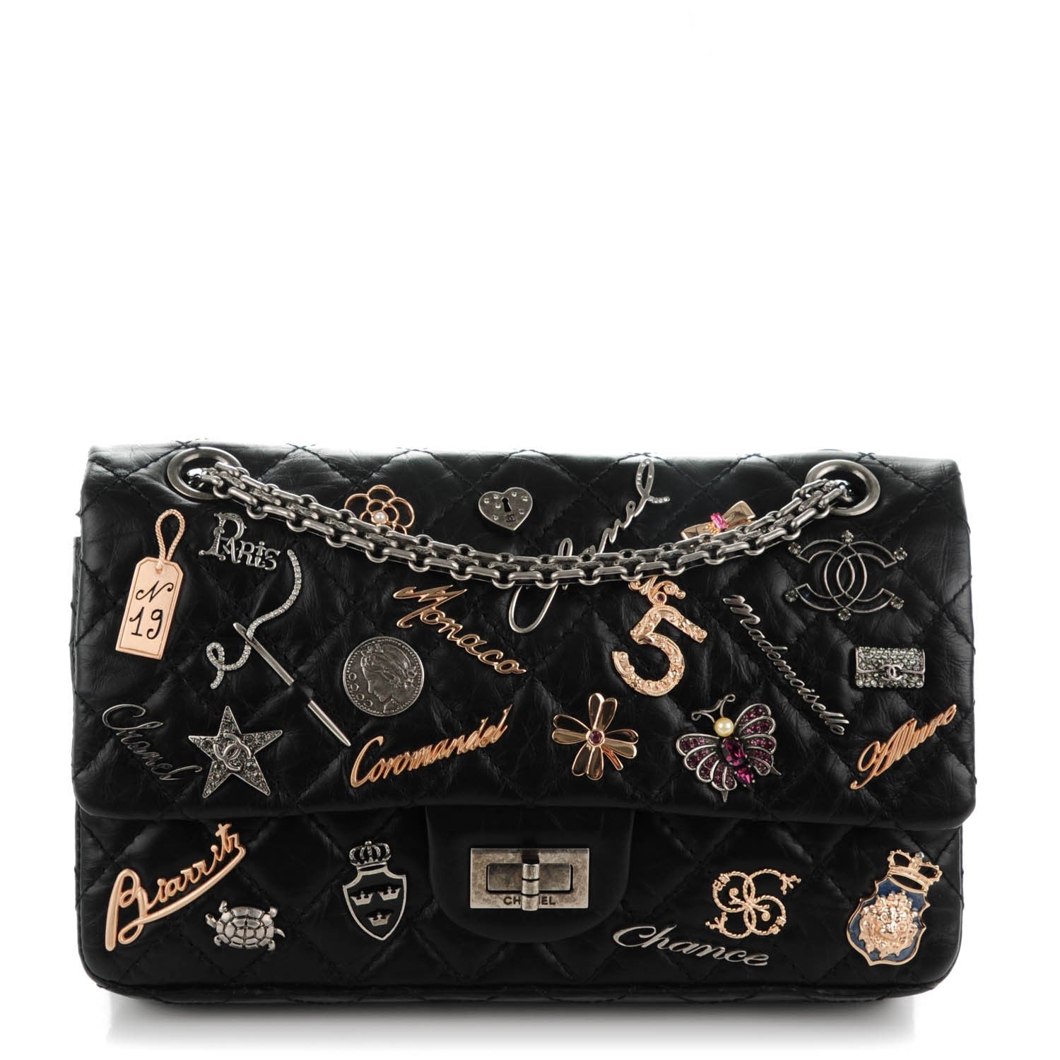 Chanel Aged Calfskin Quilted Lucky Charms 2.55 Reissue 225 Flap Black 1 of 8