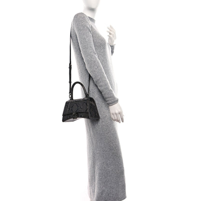 Balenciaga Shiny Calfskin Python Effect Small Hourglass Top Handle Bag Dark Grey Black 2 of 13