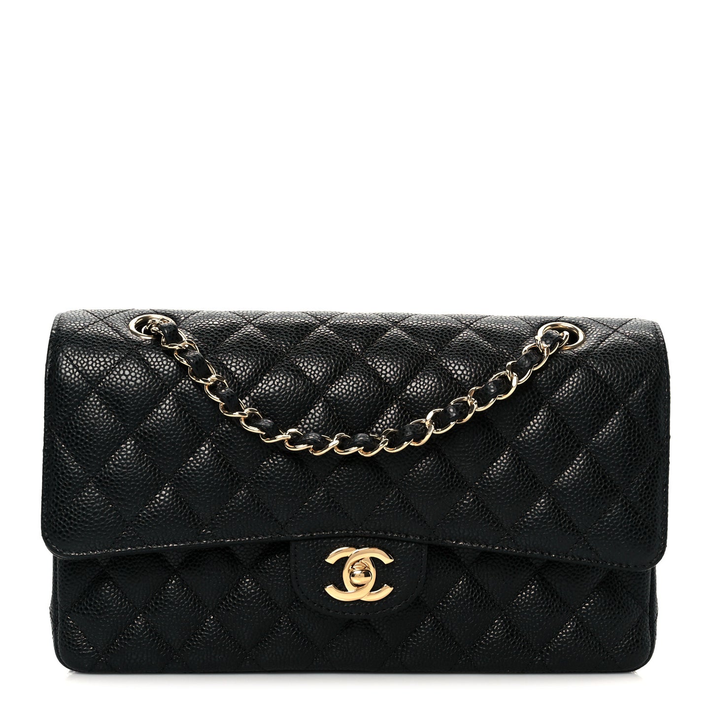 Caviar Quilted Medium Double Flap Black