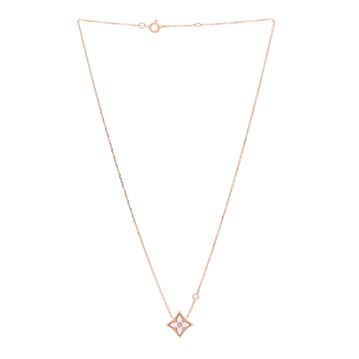 18K Pink Gold Diamond Pink Mother of Pearl Color Blossom BB Star Pendant Necklace