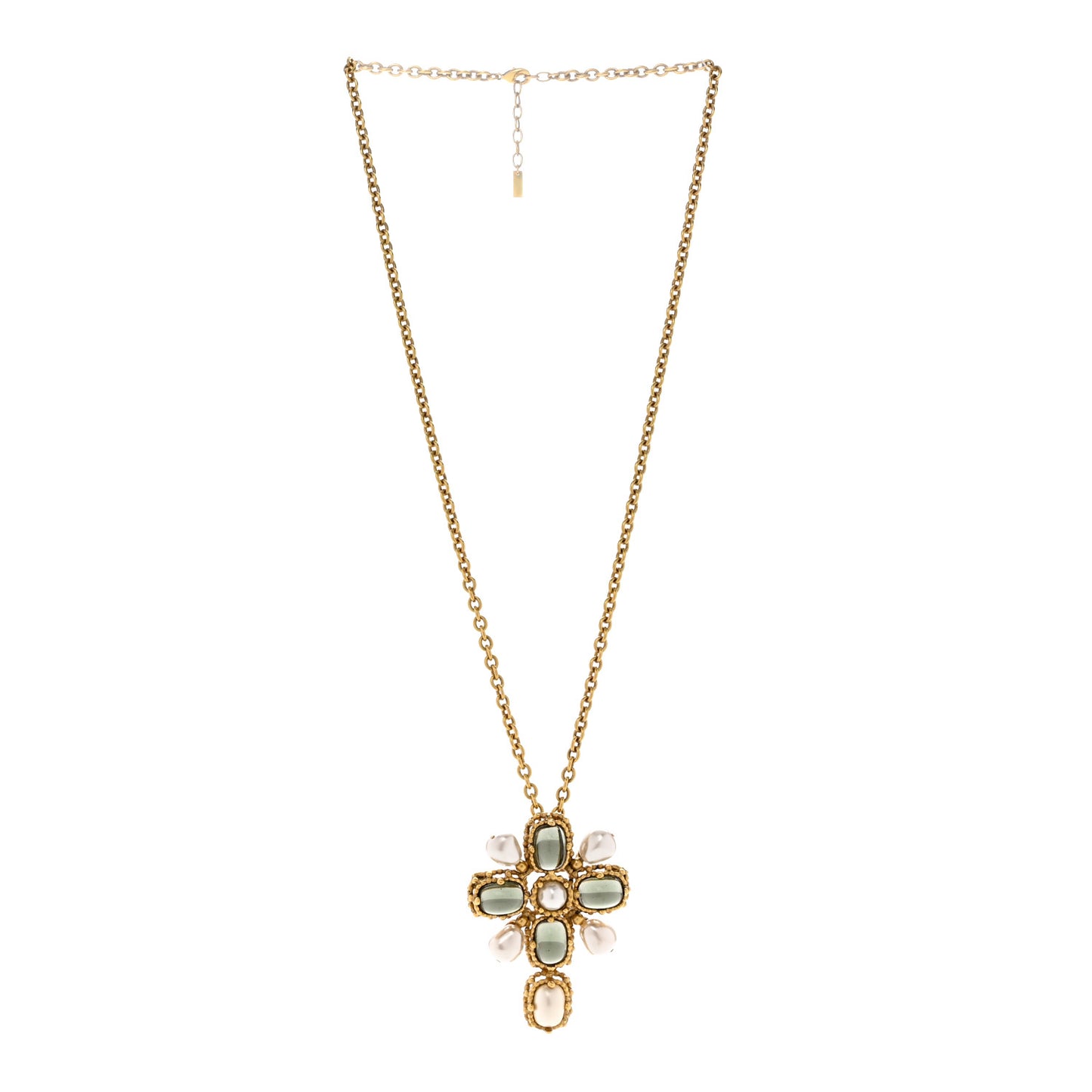 Crystal Pearl Cross Pendant Necklace Gold
