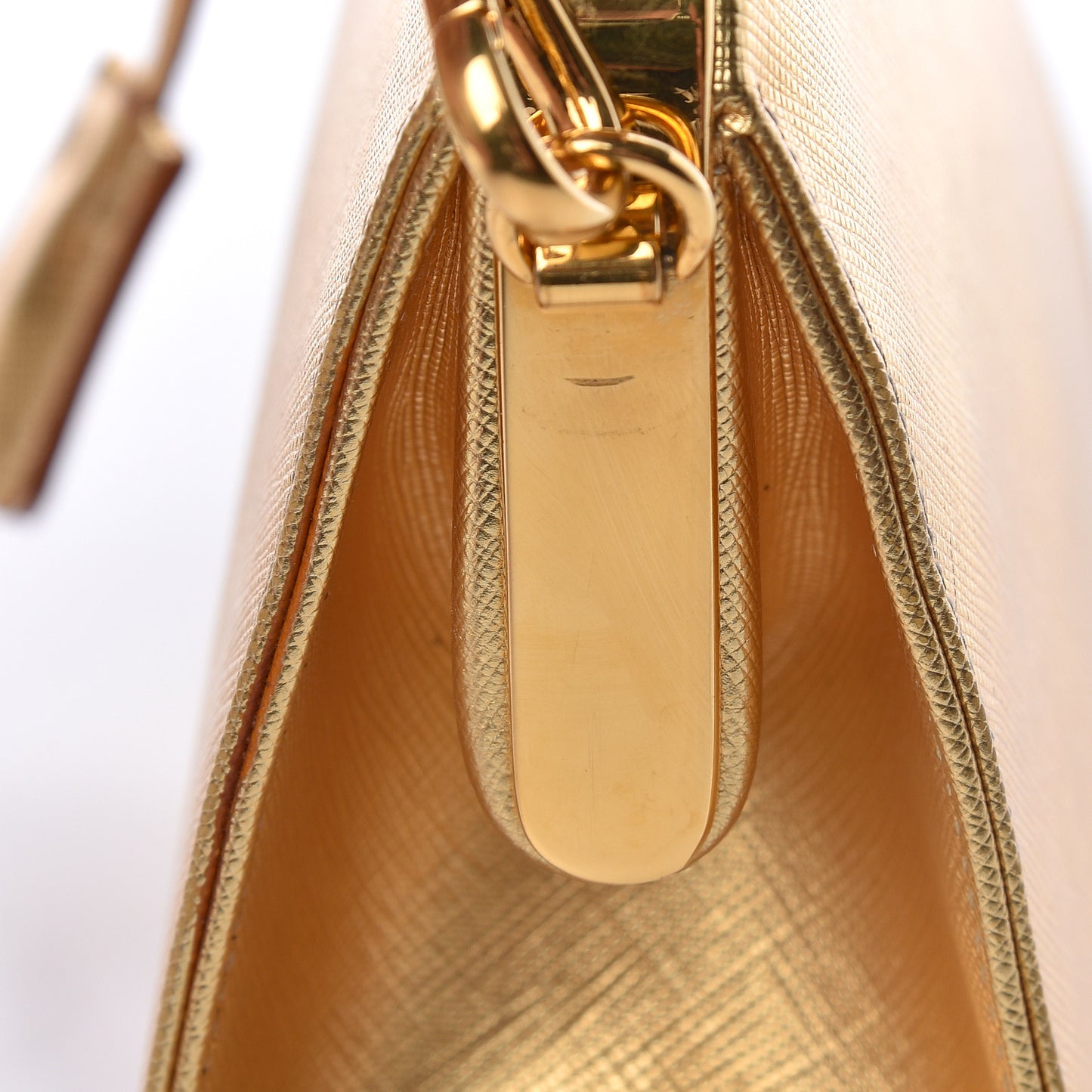 Metallic Saffiano Top Handle Frame Bag Platino