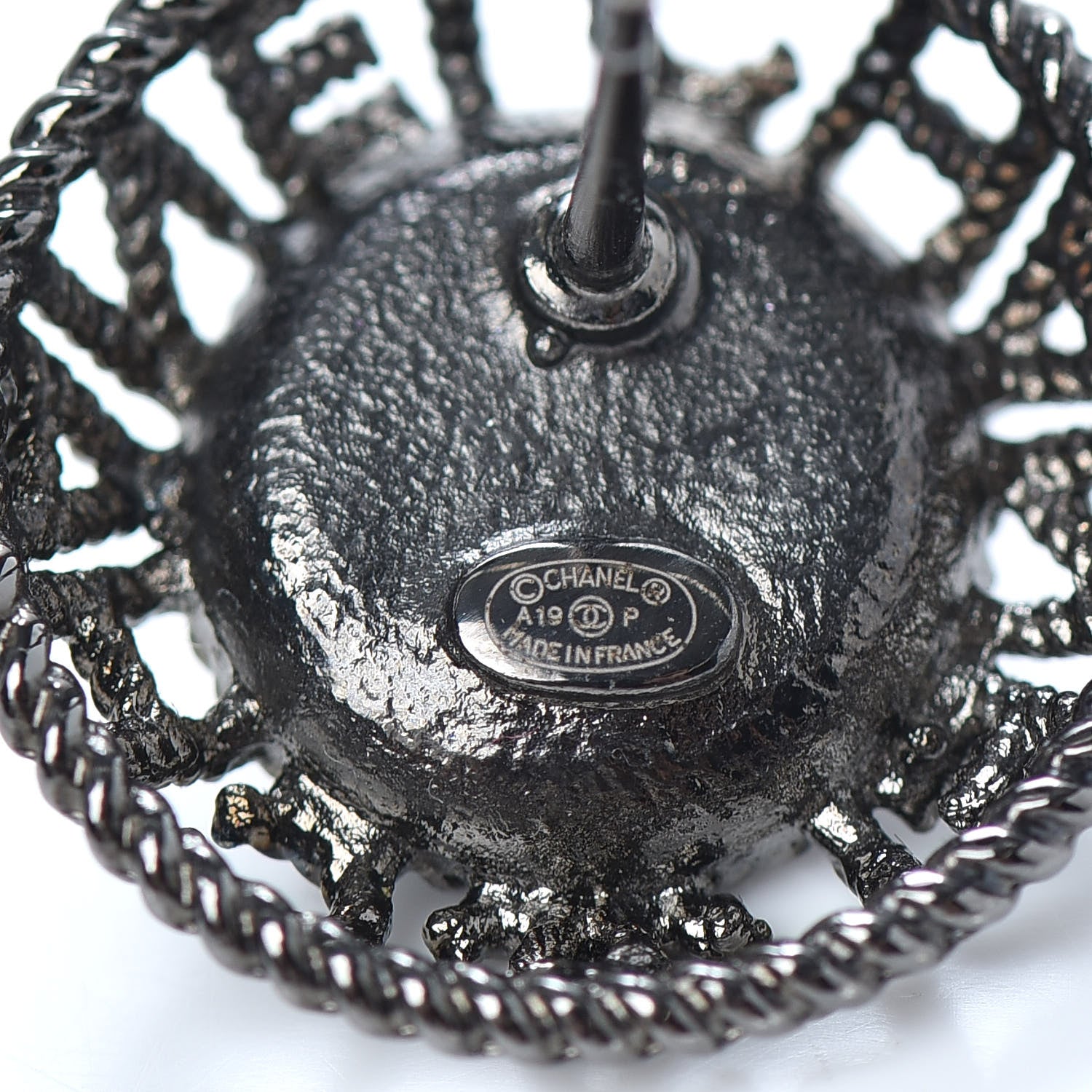 Chanel Pearl CC Round Earrings Ruthenium Dark Grey 4 of 4