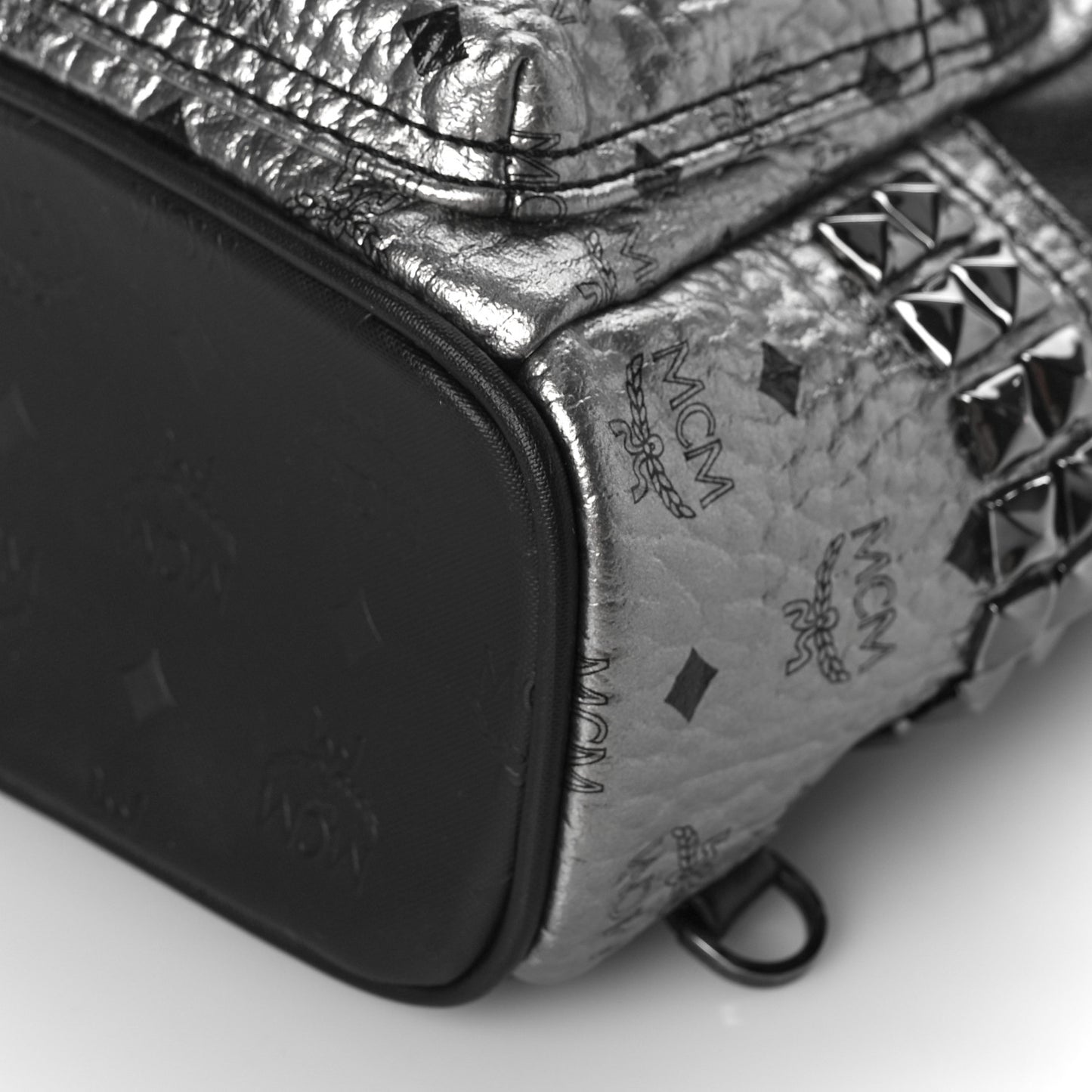 Metallic Visetos Side Stud Mini Stark Backpack Silver Black