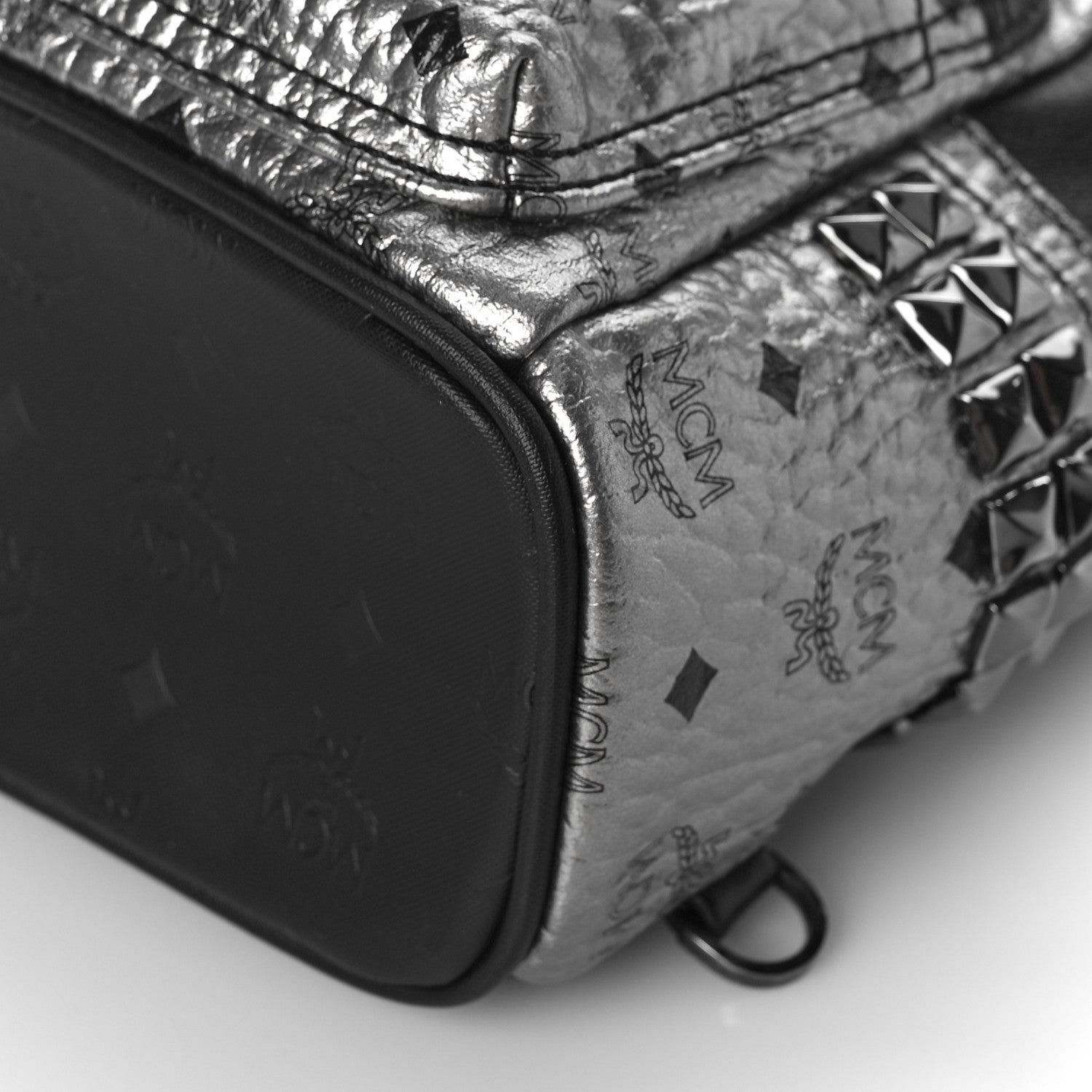 MCM Metallic Visetos Side Stud Mini Stark Backpack Silver Black 8 of 8