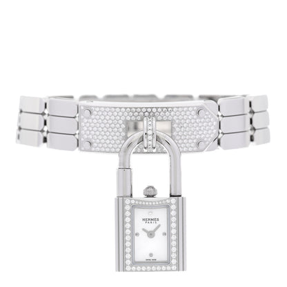 Hermes Stainless Steel Diamond Pave 16mm Kelly Quartz Watch 2 of 7