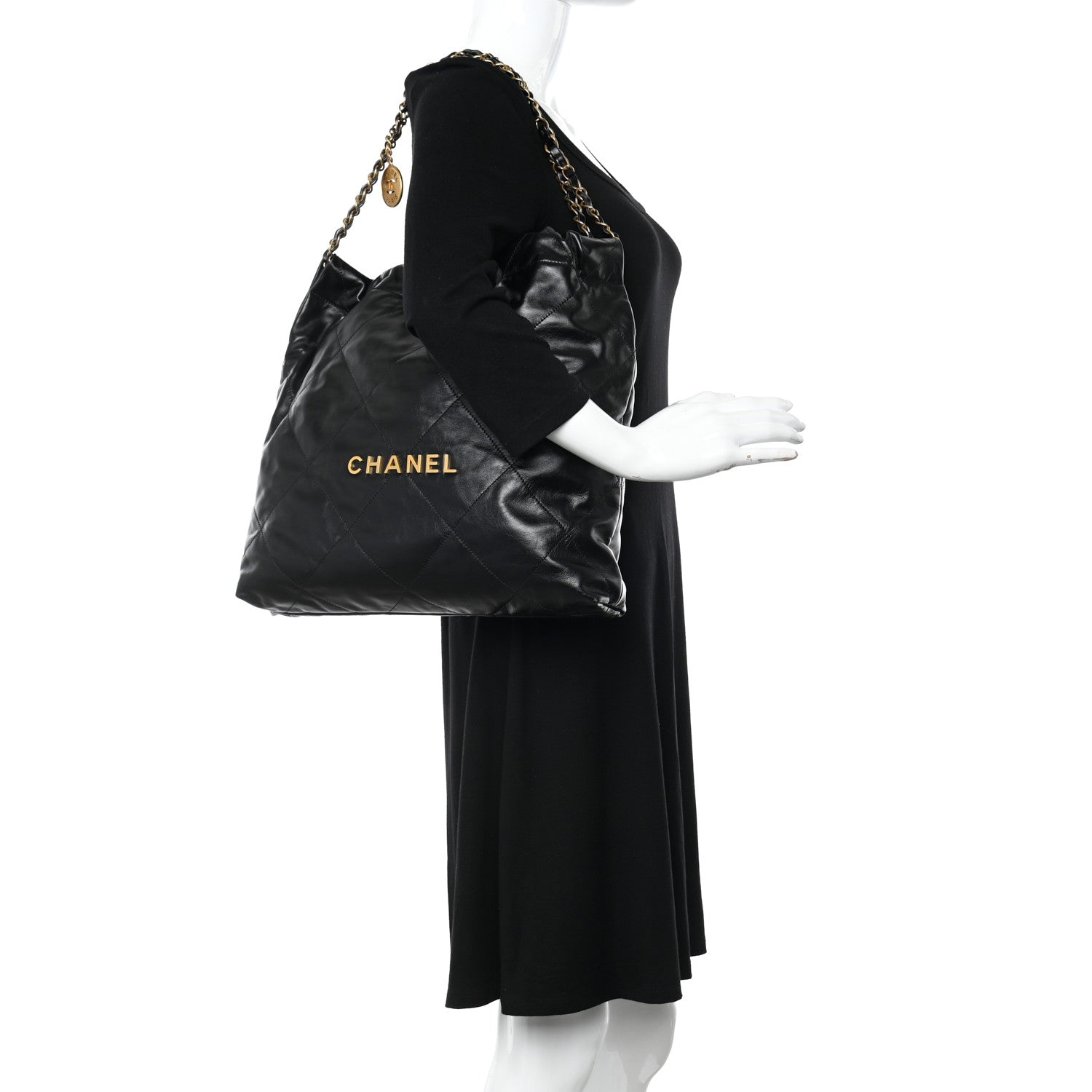 Chanel Shiny Calfskin Quilted Chanel 22 Black 2 of 9