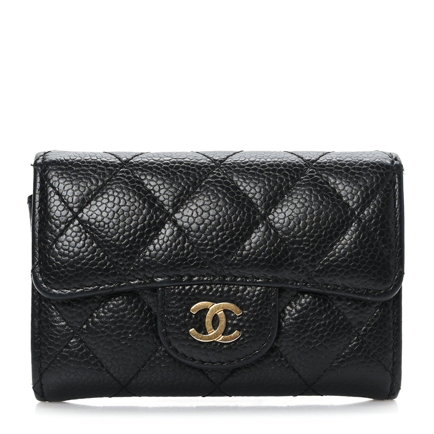 Caviar Quilted Flap Card Holder Black
