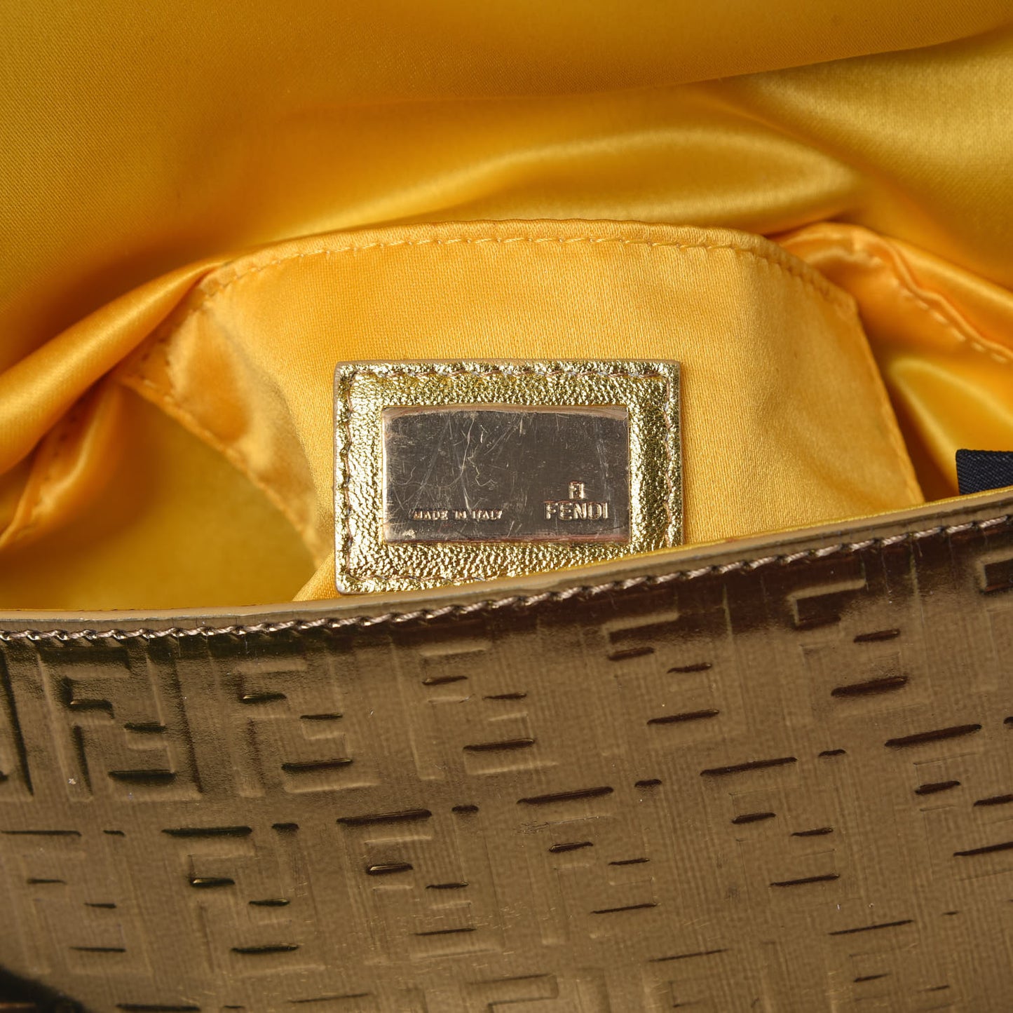 Vitello Mirror FF Embossed Mini Mama Baguette Oro Ambrato