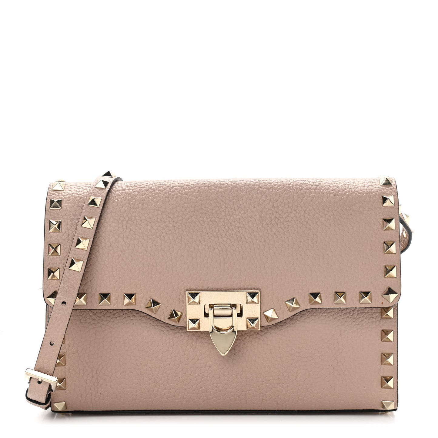 Pebbled Calfskin Medium Rockstud Flip Lock Crossbody Bag Poudre