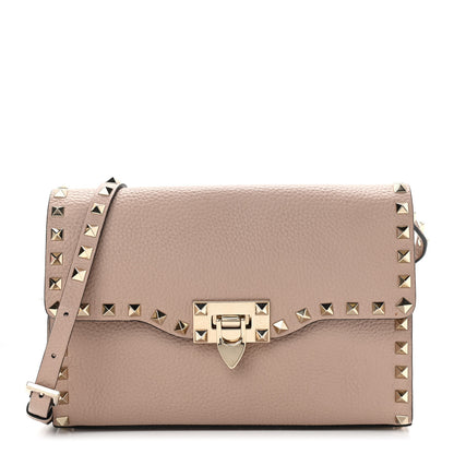 Valentino Garavani Pebbled Calfskin Medium Rockstud Flip Lock Crossbody Bag Poudre 1 of 8