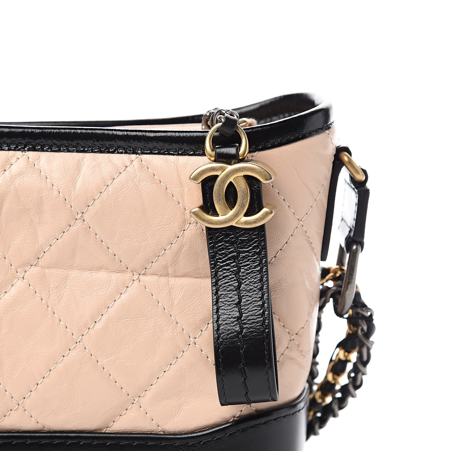 Aged Calfskin Quilted Small Gabrielle Hobo Beige Black