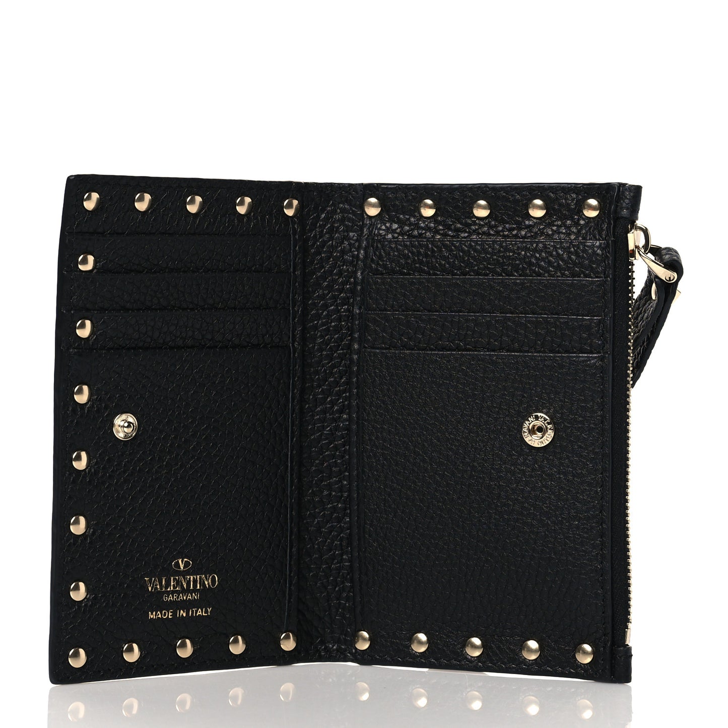 Grainy Calfskin Rockstud Coin Purse Card Holder Black