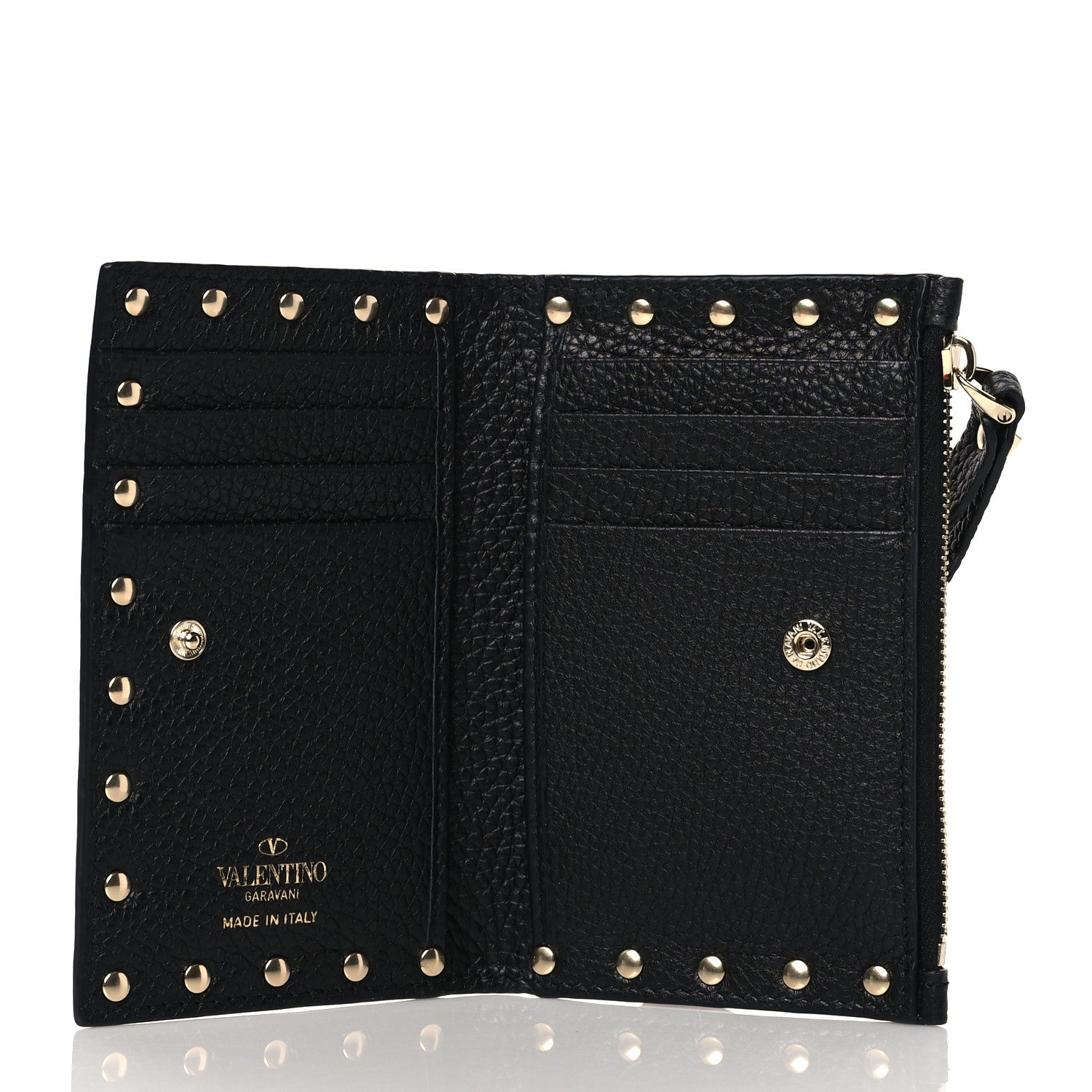 Valentino Garavani Grainy Calfskin Rockstud Coin Purse Card Holder Black 5 of 9