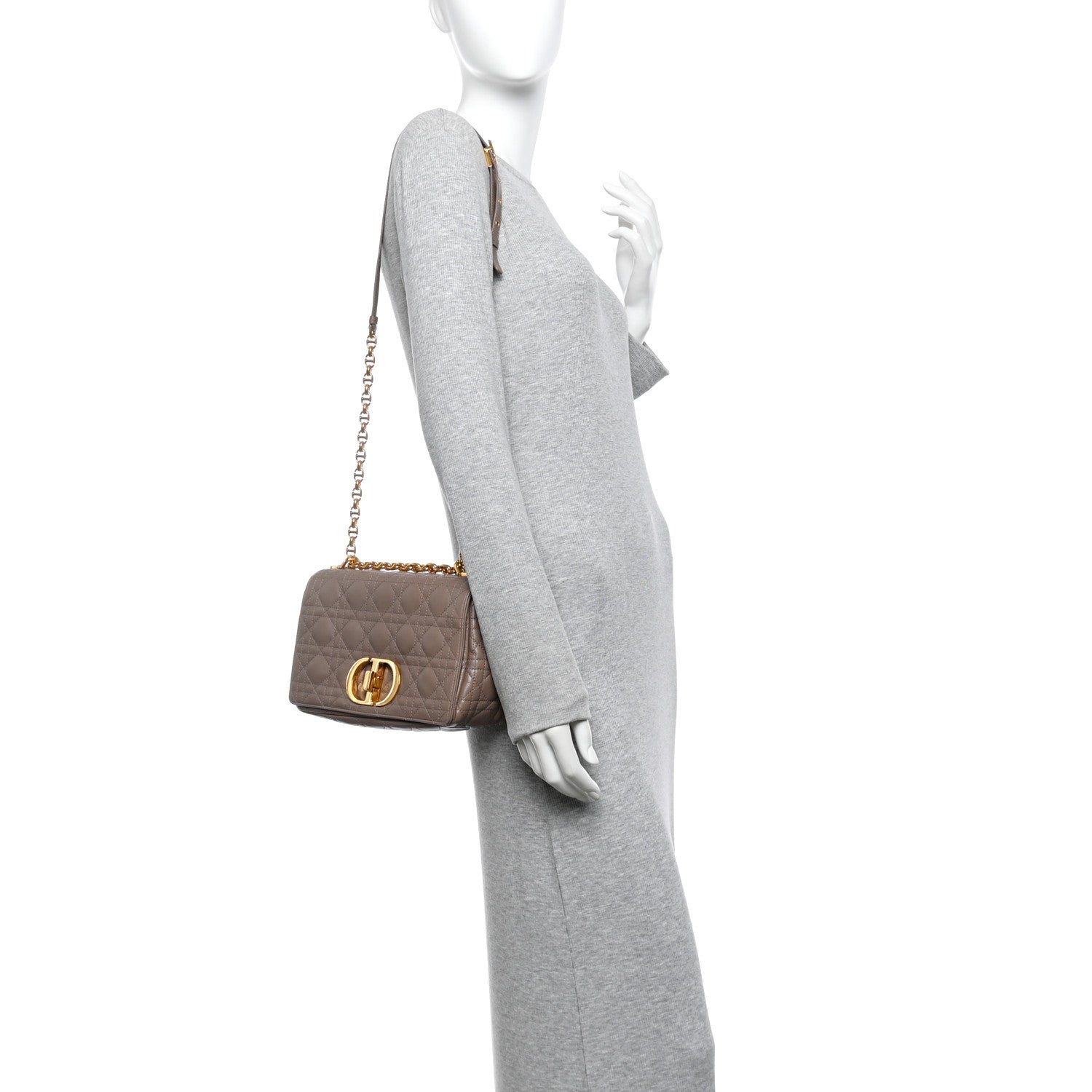 Christian Dior Calfskin Cannage Medium Caro Bag Taupe 2 of 14