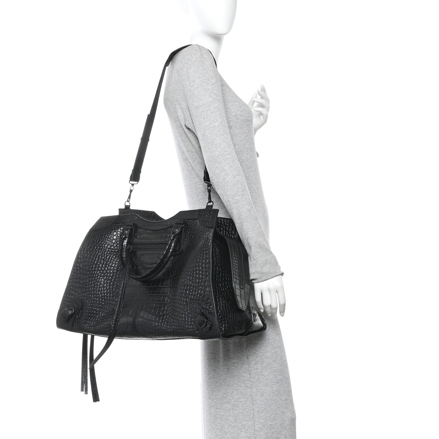 Balenciaga Semi Matte Calfskin Crocodile Embossed Neo Classic Black Hardware Large City Black 2 of 10