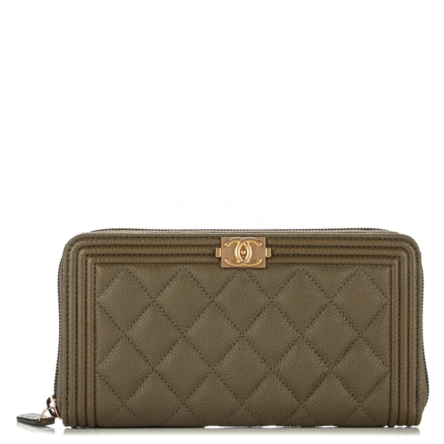 Caviar Quilted Boy Long Zip Around Wallet Khaki