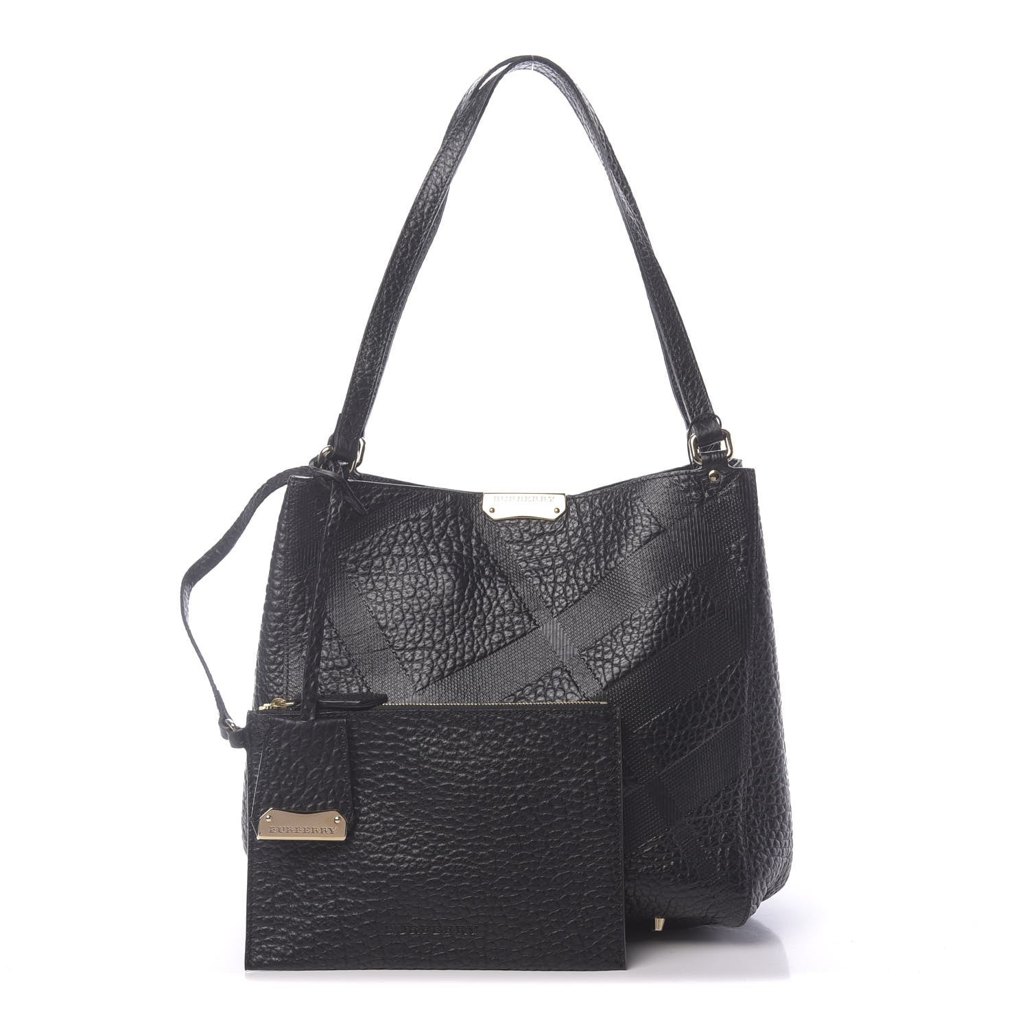 Burberry Signature Grain Calfskin Check Embossed Small Canterbury Tote Black 1 of 11