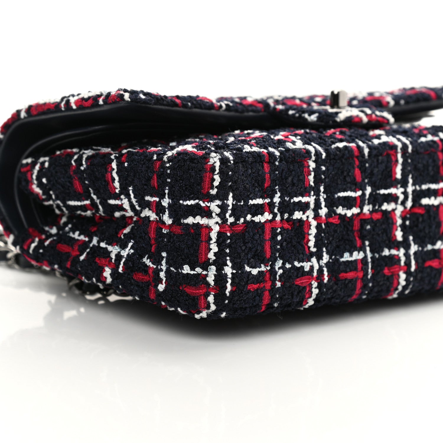 Chanel Tweed Quilted Medium Double Flap Navy White Red 9 of 16