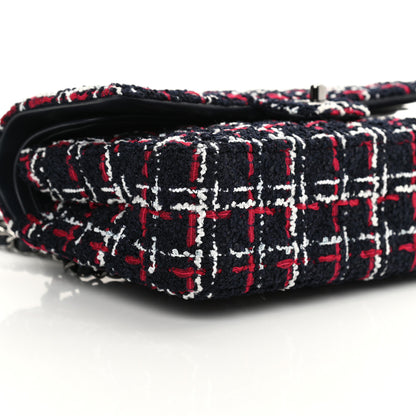 Chanel Tweed Quilted Medium Double Flap Navy White Red 9 of 16