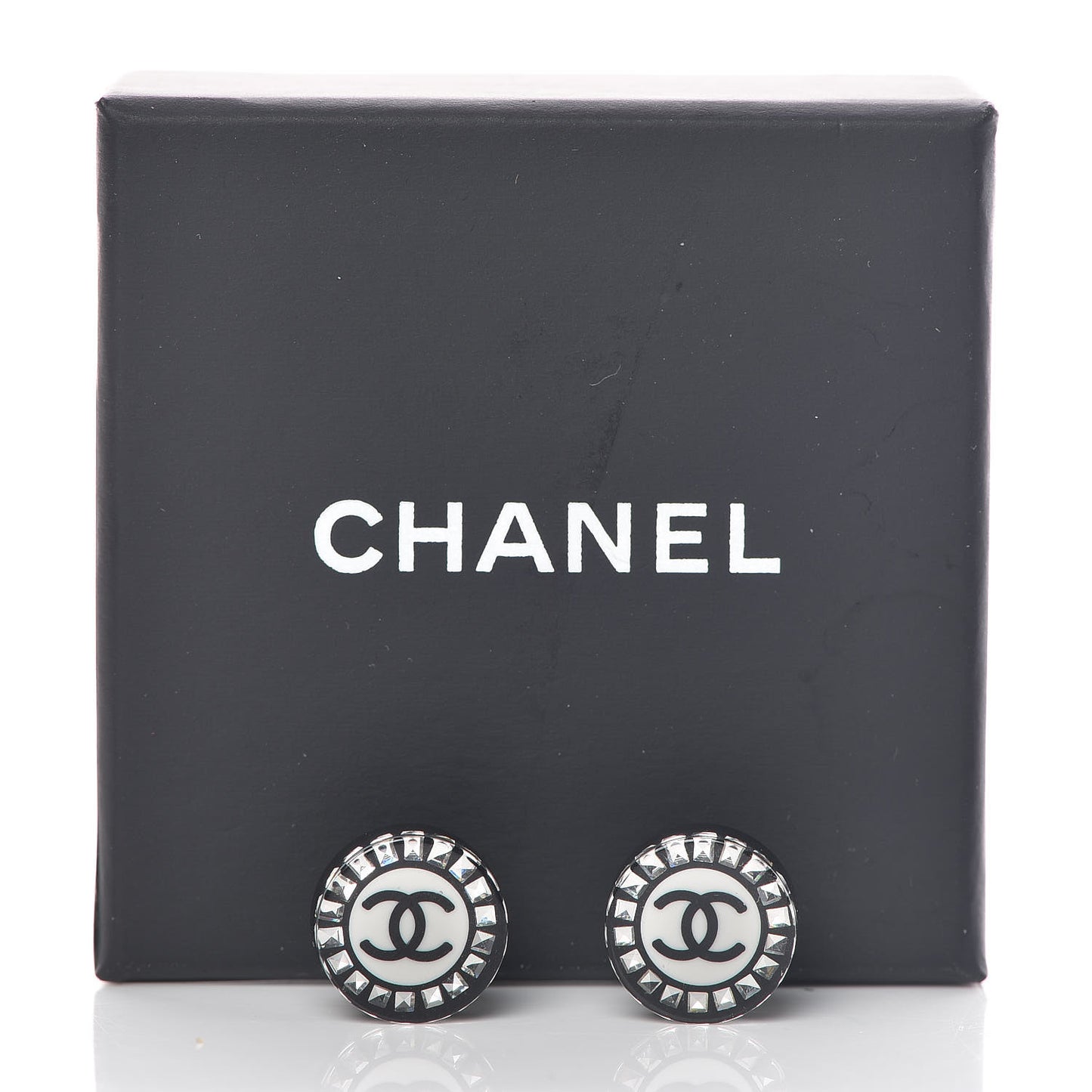 Resin Crystal CC Stud Earrings Black