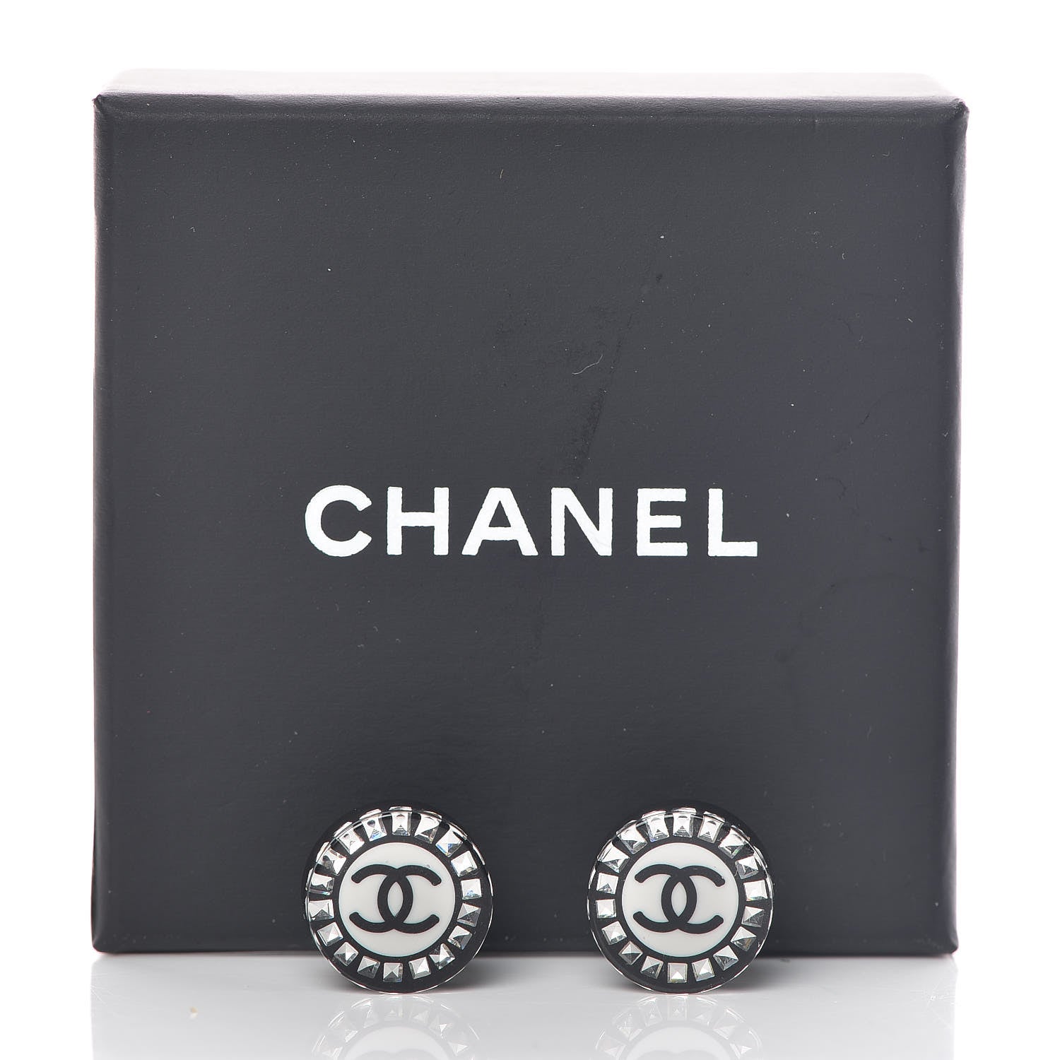 Chanel Resin Crystal CC Stud Earrings Black 5 of 5