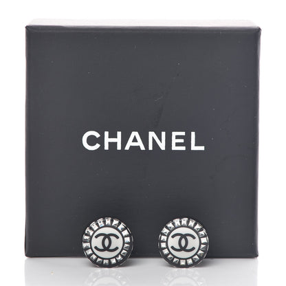 Chanel Resin Crystal CC Stud Earrings Black 5 of 5