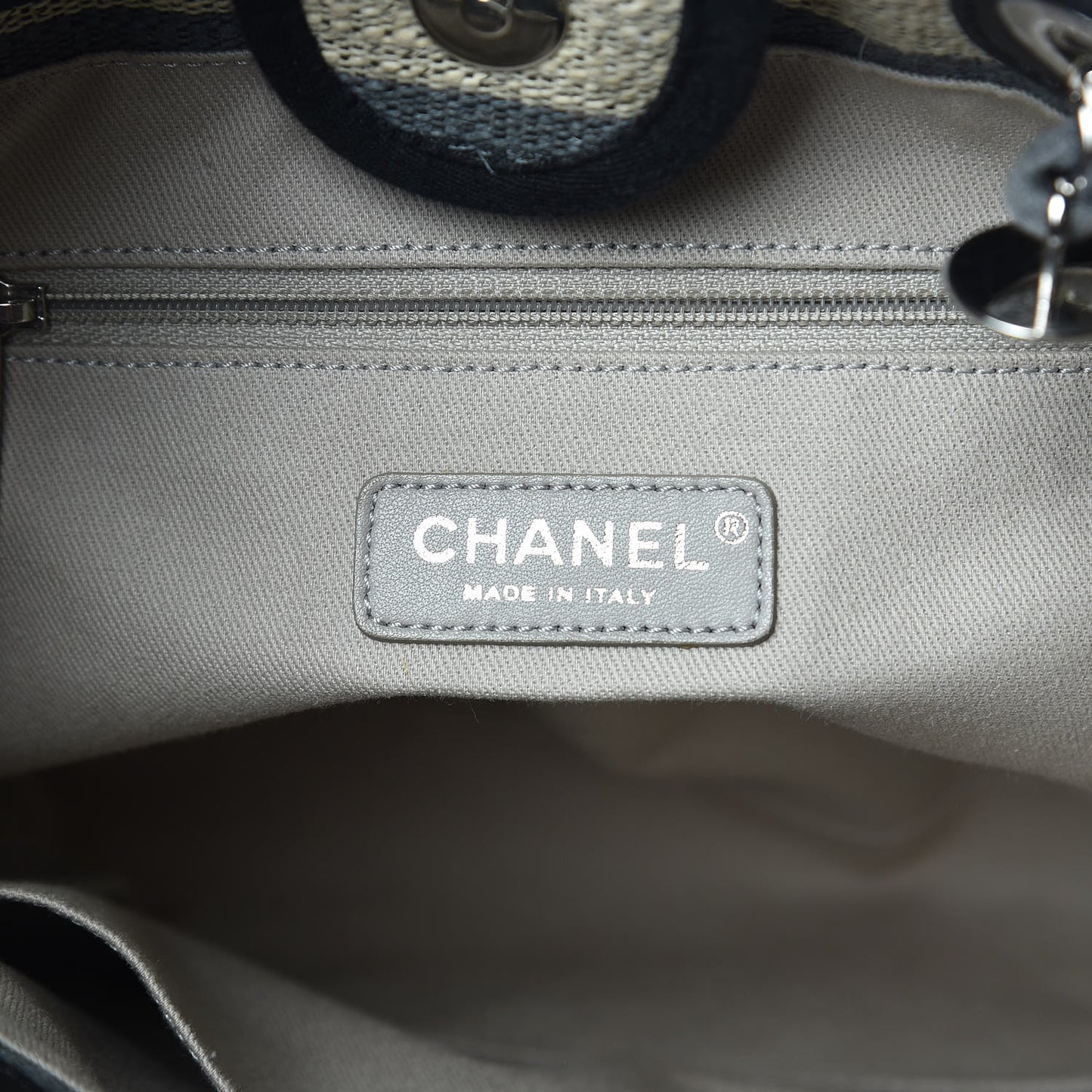 Striped Canvas Mini Deauville Tote Grey Black
