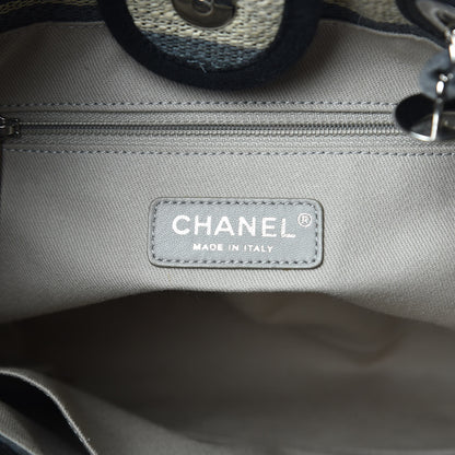 Chanel Striped Canvas Mini Deauville Tote Grey Black 6 of 10