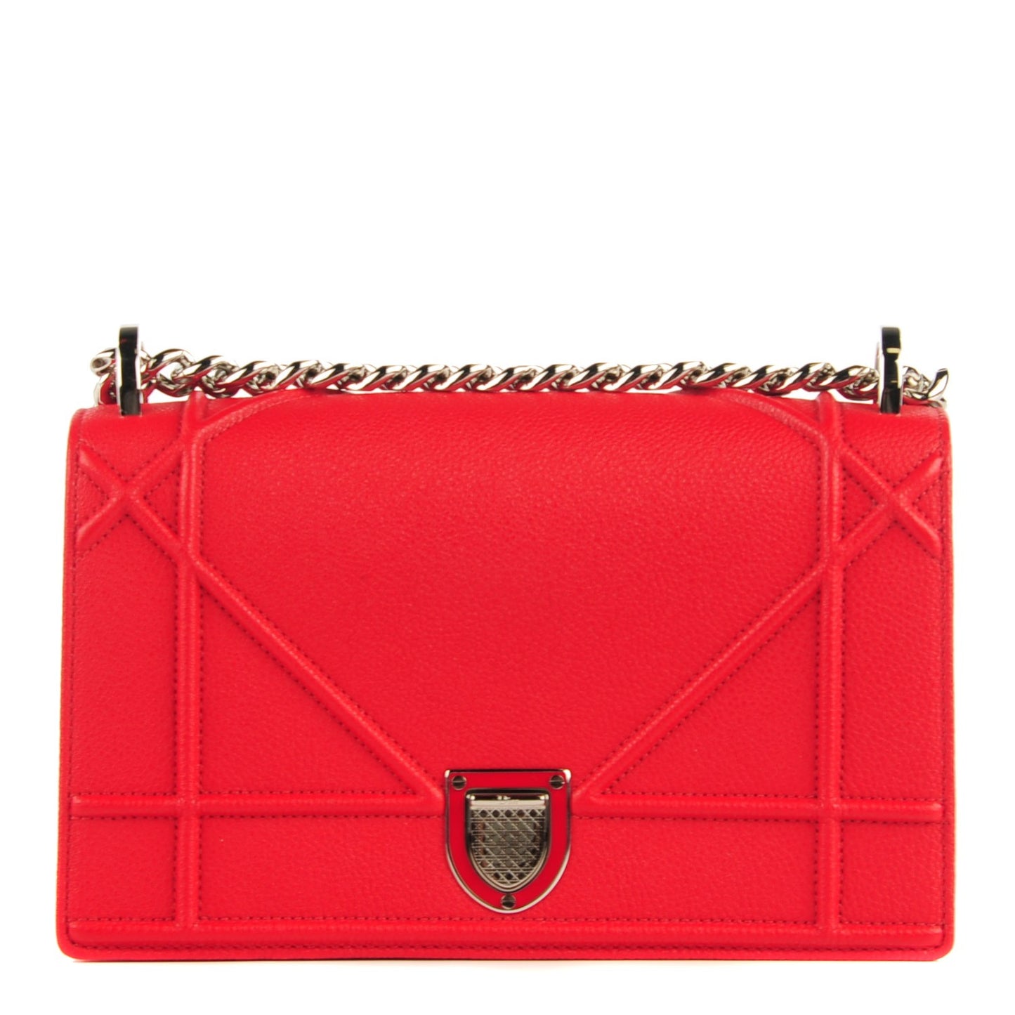 Grained Calfskin Small Diorama Flap Bag Red