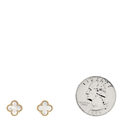 Van Cleef & Arpels 18K Yellow Gold Mother of Pearl Sweet Alhambra Earrings 2 of 5
