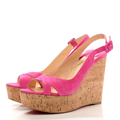 Christian Louboutin Suede Cork Reine De Liege 120 Wedges 39 Pink Natural 3 of 8